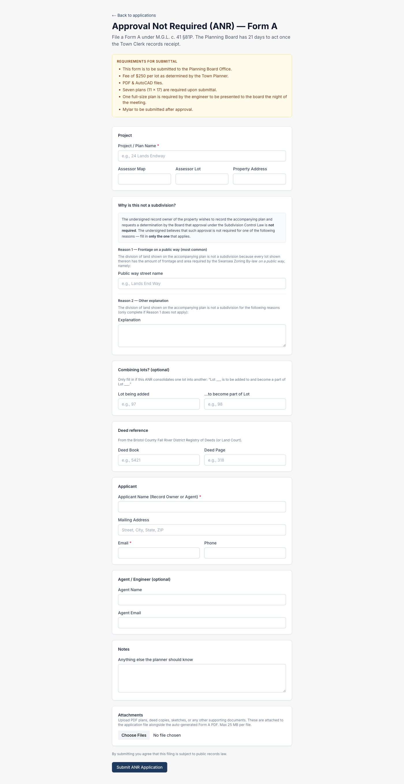 ANR public application form