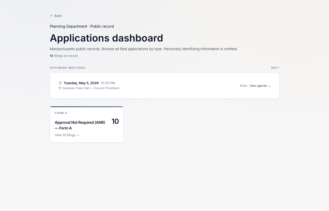 Public applications dashboard